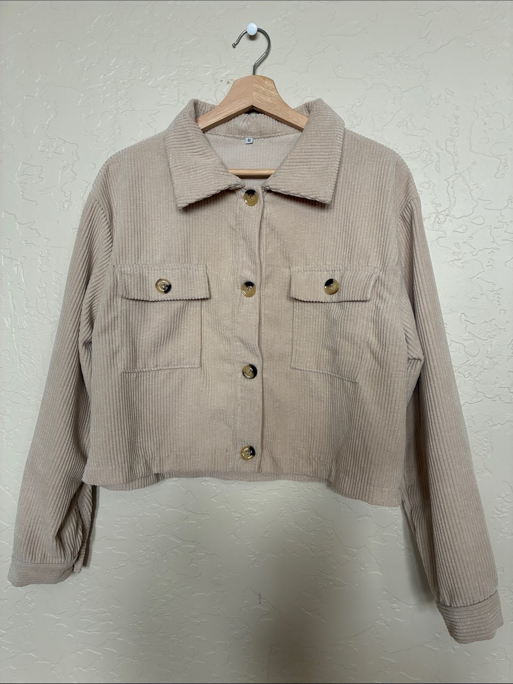 Cropped Corduroy Shacket in Beige - Women's Jacket Sz Medium